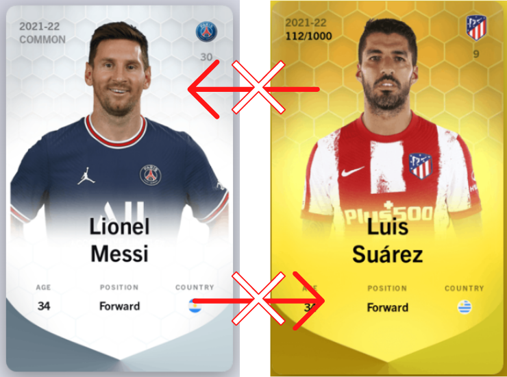 Sorare　Luis Suárez　Lionel Messiトレード不可